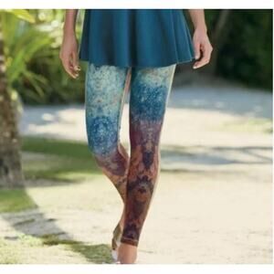 Soft Surroundings Printed Leggings Womens Medium Galaxy Watercolor Aqua Storm